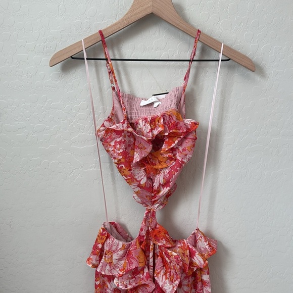 ASTR THE LABEL Anthropologie Palace Floral Cutout Ruffle Maxi Pink Yellow XS - Picture 4 of 8